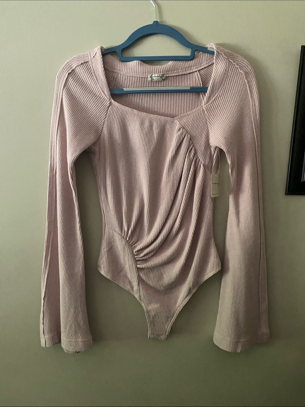 Free People Draped Ribbed Long Sleeve Bodysuit - Dusty Rose 🆕